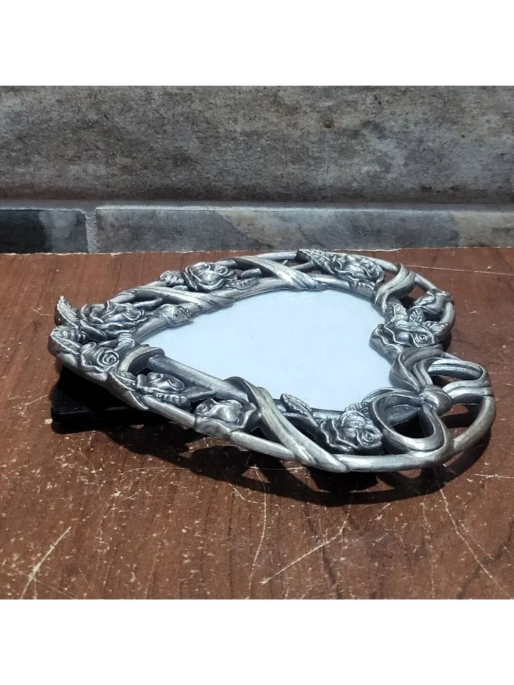 Vintage Pewter Metal Heart Shaped Picture Photo Frame